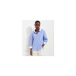 Blue Striped Contrast Collar Long Sleeve Shirt