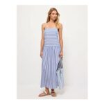 Blue Striped Drop Hem Midi Dress