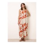 Blue Vanilla Orange Floral Print Wide Leg Jumpsuit