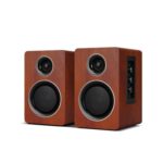 Bluetooth Bookshelf Speakers, 60W, USB-C, AUX/RCA, Brown, 3.0 In
