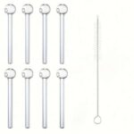 Bonbeau 8pcs Clear Thick Glass Pipe Set – Mini Portable Oil Burner with Cleaning Brush – Heat Resistant Design