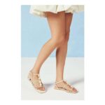 Boohoo Linen Bead Detail Strappy Sandals