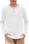 Boys T Shirts Long Sleeve Crew Neck Basic Top with Button