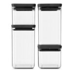 Brabantia 4x Tasty Square Stackable Canisters, Dark Grey