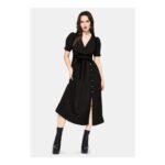 Brae Wrap Puff Sleeve Centipede Button Midaxi Dress