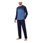 Bresdk Mens Striped Cotton Pajama Set, Blue, Size M