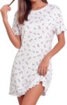 Bresdk Nighties for Women Short Sleeve Printed Nightdress Soft Ladies Nightwear Nightshirt Loose Summer Sleepwear with Ruffle Hem S-3XL