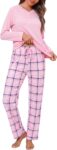 Bresdk Womens Pyjamas Cotton Long Sleeve Pjs Set with Button Placket