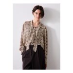 Brown Animal Neck Tie Blouse 8
