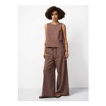 Brown Stripe Print Wide Leg Co-Ord Trousers