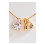 Bubble Initial & Pear-Cut Stone Necklace