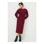 Burgundy Cosy Belted Midi Dress