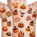 CHARLENT 74 Sheets Glitter Pumpkin Halloween Tattoos for Kids