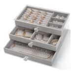 CHARMDI Acrylic Jewellery Box with 3 Drawers and Dividers – Grey