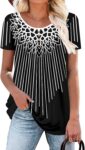 CHICZONE Womens Tops Shirts Round Neck Button up Ladies Tunic Pleated Blouse Loose Fitted