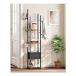 CHOEZON Freestanding Coat Rack with 3 Shelves, 8 Hooks, Pouch