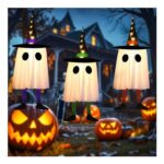 CNMTCCO Halloween Decorations, 3-Pack Witch Hats, Lighted Flying Ghosts