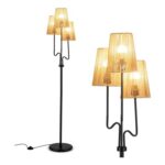 COSTWAY 3-Light Floor Lamp with Boho Paper Lampshades, E27 Sockets