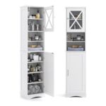COSTWAY Bathroom Tall boy,Freestanding Storage Cupboard Adjustable Shelves Doors