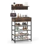 COSTWAY Industrial Entryway Coat and Shoe Rack with Console Table