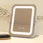 COSTWAY Vanity Mirror with Lights, 3-Color Dimmable LED Lighted Tabletop Makeup Mirror with Smart Touch Control, 360 Rotation Stand and Memory Function, Light Up Dressing Table Mirror, 25x30cm, White