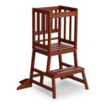 COSYLAND Toddler Standing Tower Kitchen Stool – Red-Brown