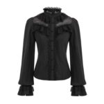 CURLBIUTY Victorian Ruffled Lace-up Blouse White/Black S