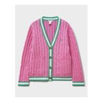 Cable Cricket Cardigan in Pink and Green