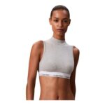 Calvin Klein Womens Lightly Lined Bralette, Mock Neck, Grey, L