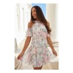 Camilles Garden Georgette Halter-Neck Micro Mini Dress