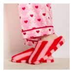 Candy Stripe Faux Fur Slippers – Pink/Red