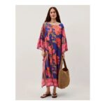 Carmen Floral Print Midi Kaftan Blue