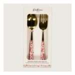 Cath Kidston Two Piece Pink & Gold Tone Serving Spoon & Fork Set