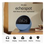 Certified Refurbished Echo Spot 2024, Alarm Clock with Alexa Ocean-Blue