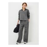 Charcoal Piped Scuba Wide Leg Co Ord Trousers – 22/L31