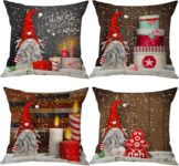 Christmas Cushion Covers Set of 4, Linen Christmas Decorative Pillow Covers-Square Pillowcase 45 x 45cm for Sofa Car Home Xmas DecorationsGrey