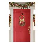 Christmas Lighted Snowman with Hat Wreath Front Door Decor