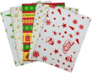 Christmas Tissue Paper for Gift Wrapping – Red Green White Festive Design 25 Sheets 5 Different Pattern Tissue Paper 50 x 35cm for Christmas Craft Gift Wrapping