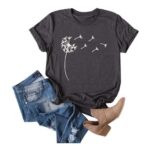 Cicy Bell Womens Dandelion Graphic Tee, Short Sleeve, DarkGrey, L