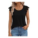 Cicy Bell Womens Lace-Sleeve Tops, Black, Size S