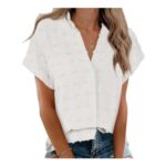 Cicy Bell Womens V-Neck Short Sleeve Blouse, White, S