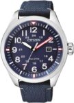 Citizen Eco-Drive Aviator Style Watch with Nylon Strap, Blue Dial, Model: AW5000-16L