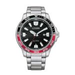 Citizen Eco-Drive Watch, Black and Red Bezel, Stainless Steel Bracelet, Model: AW1527-86E