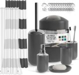 Clara Clark Bathroom Set – Black Bathroom Accessories Set, 20PC Bathroom Accessory Set, Shower Curtain Set with Liner, Toothbrush Holder, Soap Dispenser, Soap Dish, Toilet Brush Holder, and Trash Can
