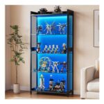 Coleshome 4-Tier Open Display Cabinet with RGB LED, Black