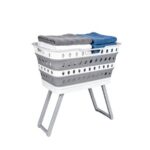 Collapsible Laundry Basket with Legs, 43L, Plastic, Grey