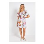 Collar Tie Detail Flutter Sleeve Mini Dress