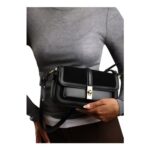 Coral Black Suede Structured Shoulder Bag with Gold Lock