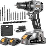 Cordless Drill, DYJPOW Brushless Drill Driver 21V with 2 x 2.0Ah Batteries