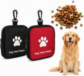 Cosiesnest 2Pcs Small Dog Treat Bag, Black & Red Puppy Training Treat Pouch with Carabiner and Zip Pocket Size HandsFree Pet Walking Treats Pouch for Dog Lead, Outdoor Walking and Travel Use